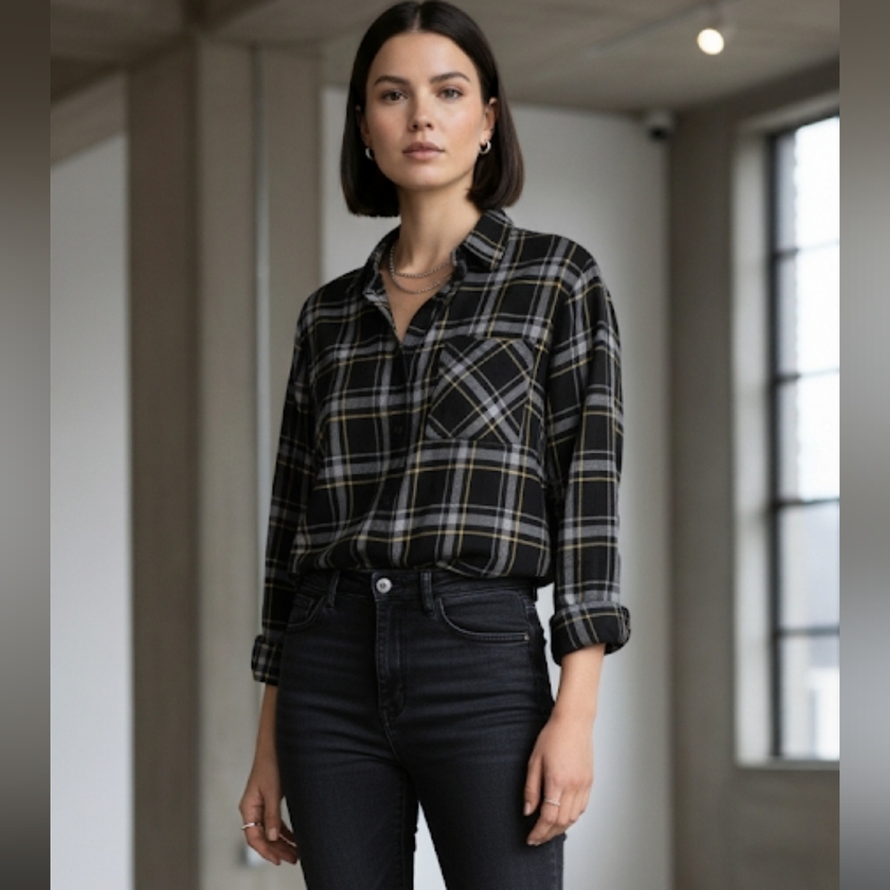 The Kooples Sport 100% silk plaid shirt size XS